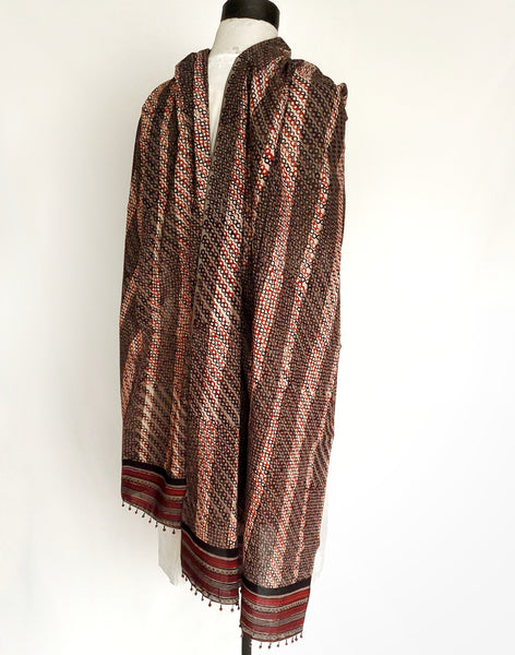 HAND BLOCK PRINTED BOTANICAL WIDE STOLE SCARF ANO-12
