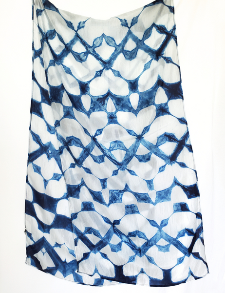 Pure Silk large scarf INDIGO Shibori hand dyed - SRI-03