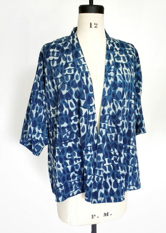 Lined Kimono Jacket in Basalt Indigo print