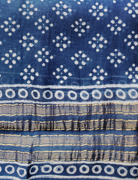 Indigo block CHANDERI SILK print scarf SO-30