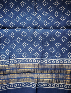 Indigo block CHANDERI SILK print scarf SO-30