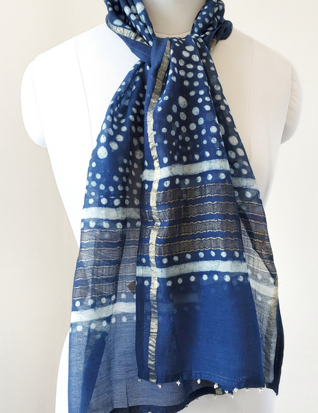 Indigo block CHANDERI SILK print scarf SO-27