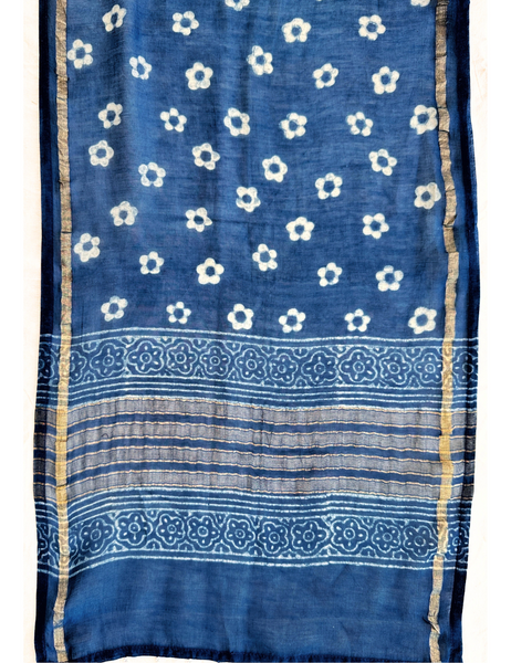 Indigo block CHANDERI SILK print scarf SO-29