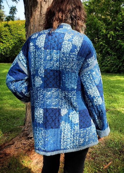 * NEW * QUILTED MADDY JACKET in PATCHWORK INDIGO-BOTANICAL PRINTS