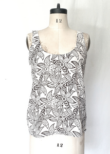 Sale price Tank Top in Black and White Mysore Floral print