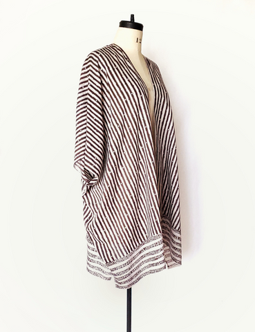 Sale price Playa Kimono in Ecru-Espresso Stripe print