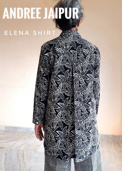 Elena cotton button up shirt with collar and long sleeves.