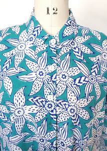 ELENA SHIRT in Blue and Turquoise Mysore Floral print