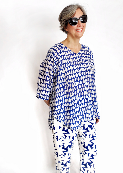 Sale price Vichy Pant in Blue and White Mysore Shadow print cotton