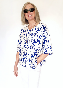 Sale price Raglan Top in Blue and White Mysore Shadow print