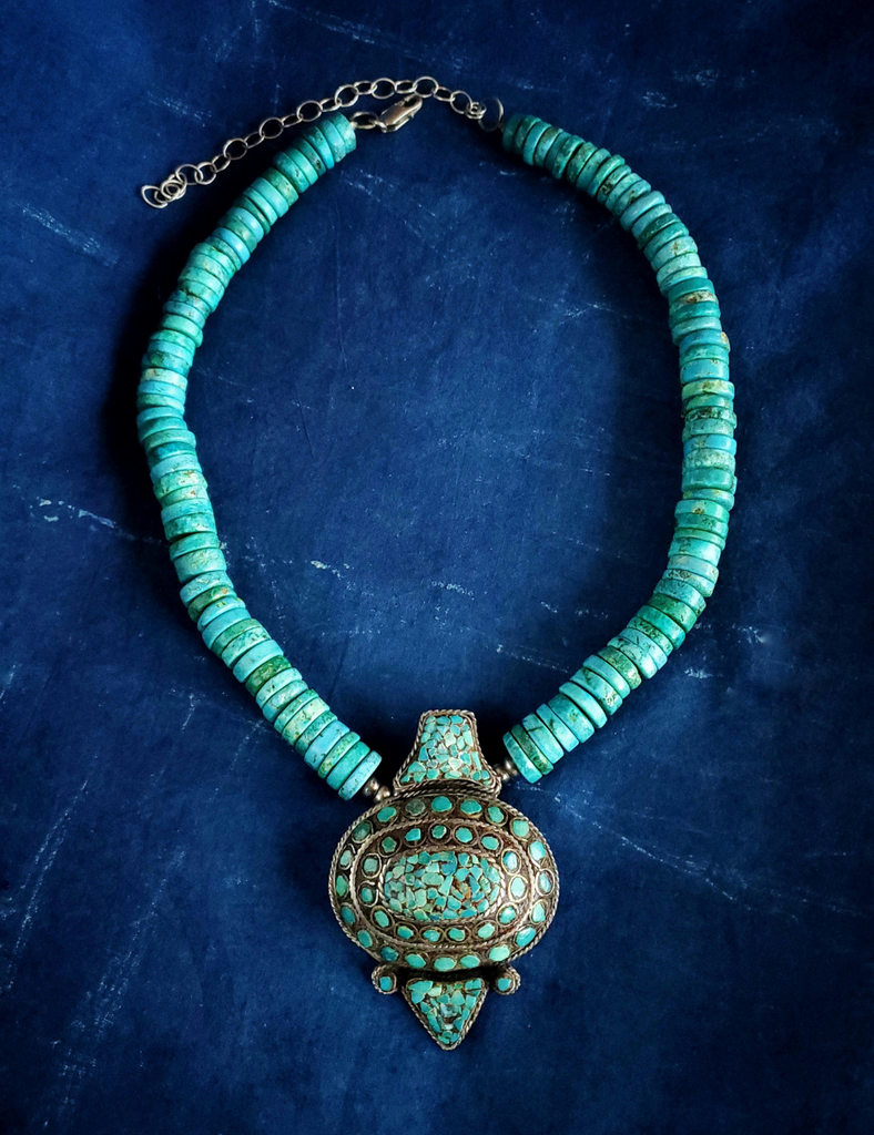 Authentic Tibetan Blue Clay Bead Necklace