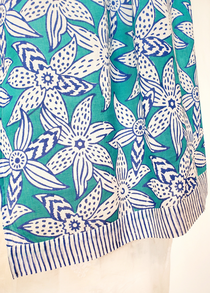 Stole Scarf in Blue, Turquoise and White Mysore Floral print