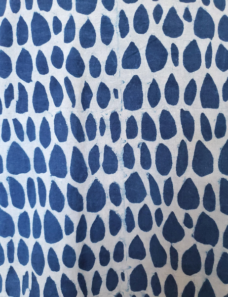 Close up of Indigo and White Butti Print Pattern. Butti print consists of small similar sized dollops of colour on a plain coloured fabric. 